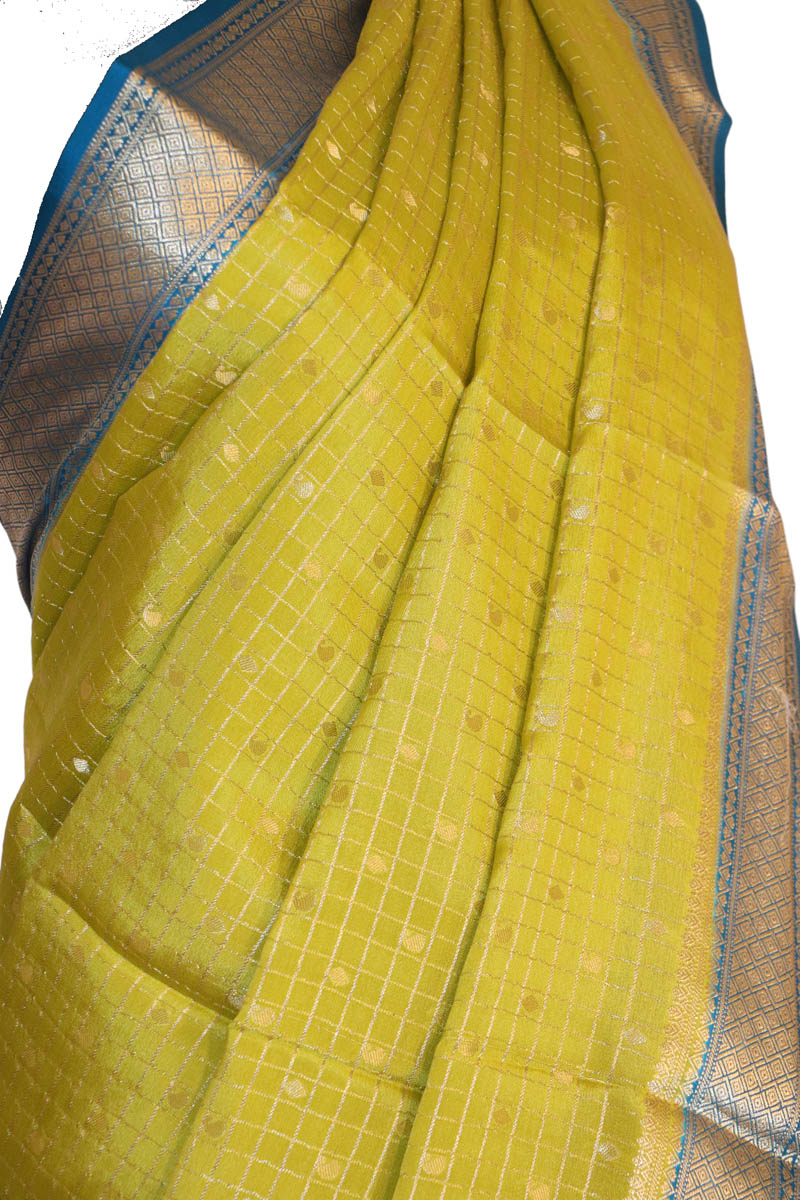 Grand Zari Checks Zari Butta Finest Pure Mysore Crepe Silk Saree  AJ202835
